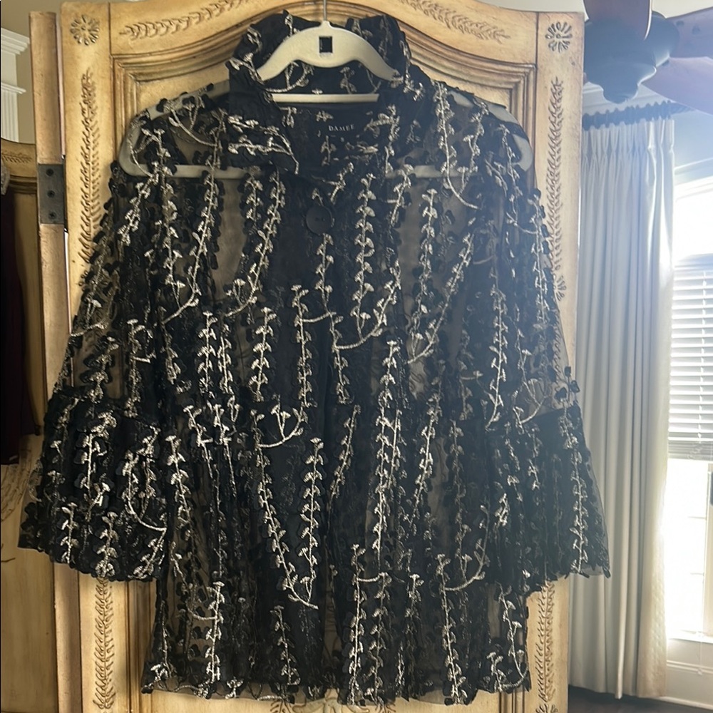 Damee Black and Gold Embroidered Sheer Blouse/Jacket